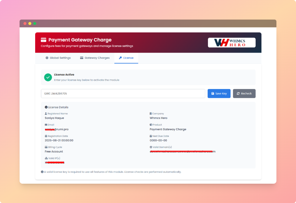 License Setup Interface...