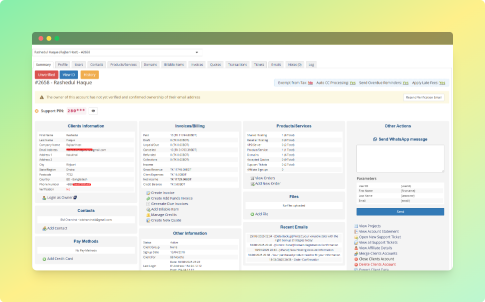 Customer Summary Interface...