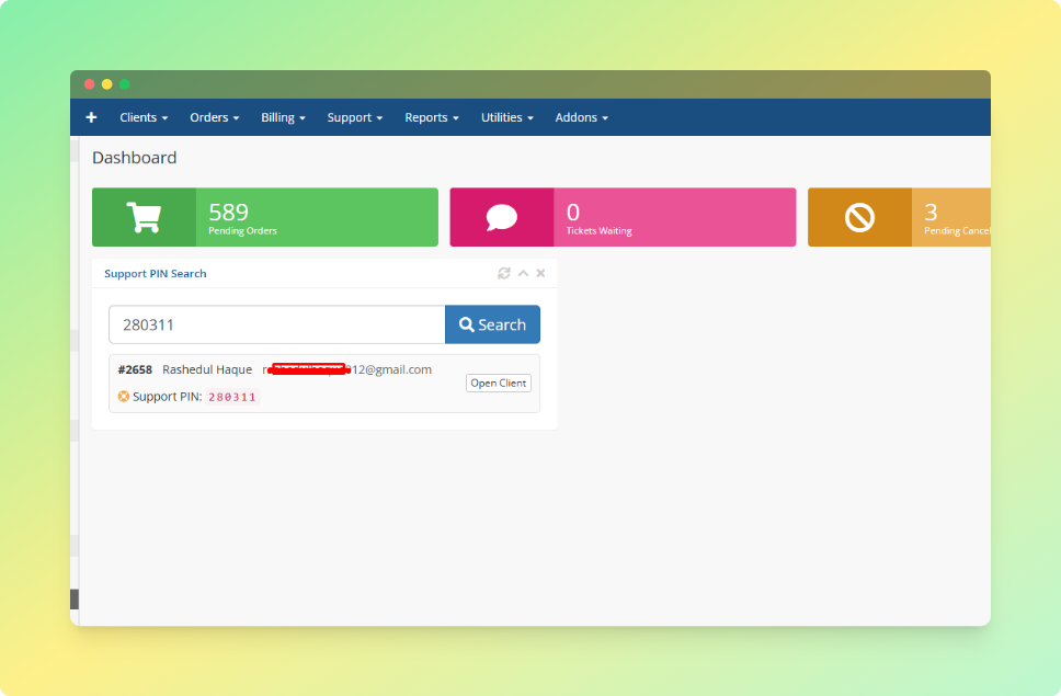 Dashboard PIN Widget